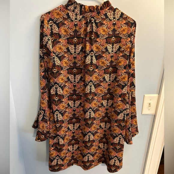 Umgee Women’s Dress Size Small Gold Brown Navy Floral V-Neck Ruffle Bell Sleeve - Picture 5 of 5